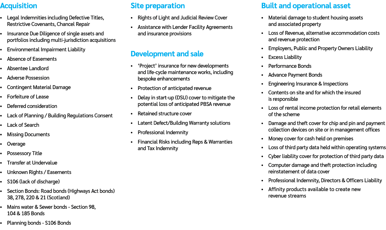 Acquisition • Legal Indemnities including Defective Titles, Restrictive Covenants, Chancel Repair • Insurance Due Dil...
