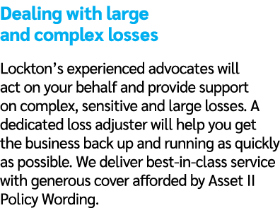 Dealing with large and complex losses Lockton’s experienced advocates will act on your behalf and provide support on ...